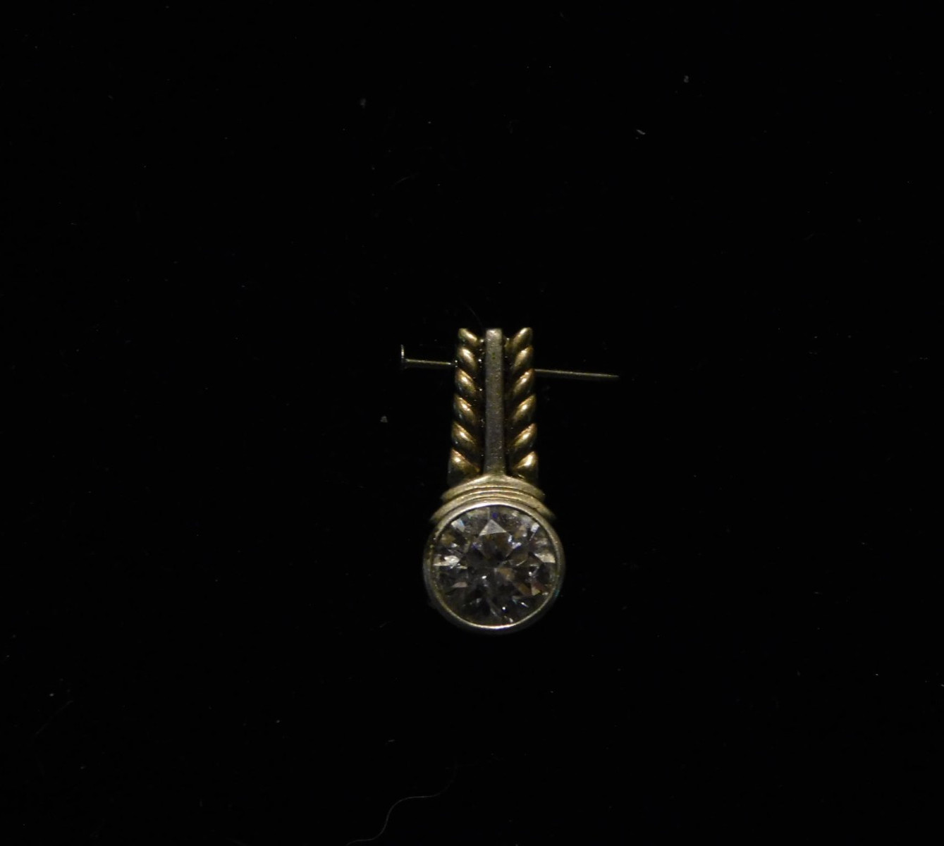 Vintage 14k Yellow Gold And Sterling Silver CZ Necklace Pendant 1.8cm