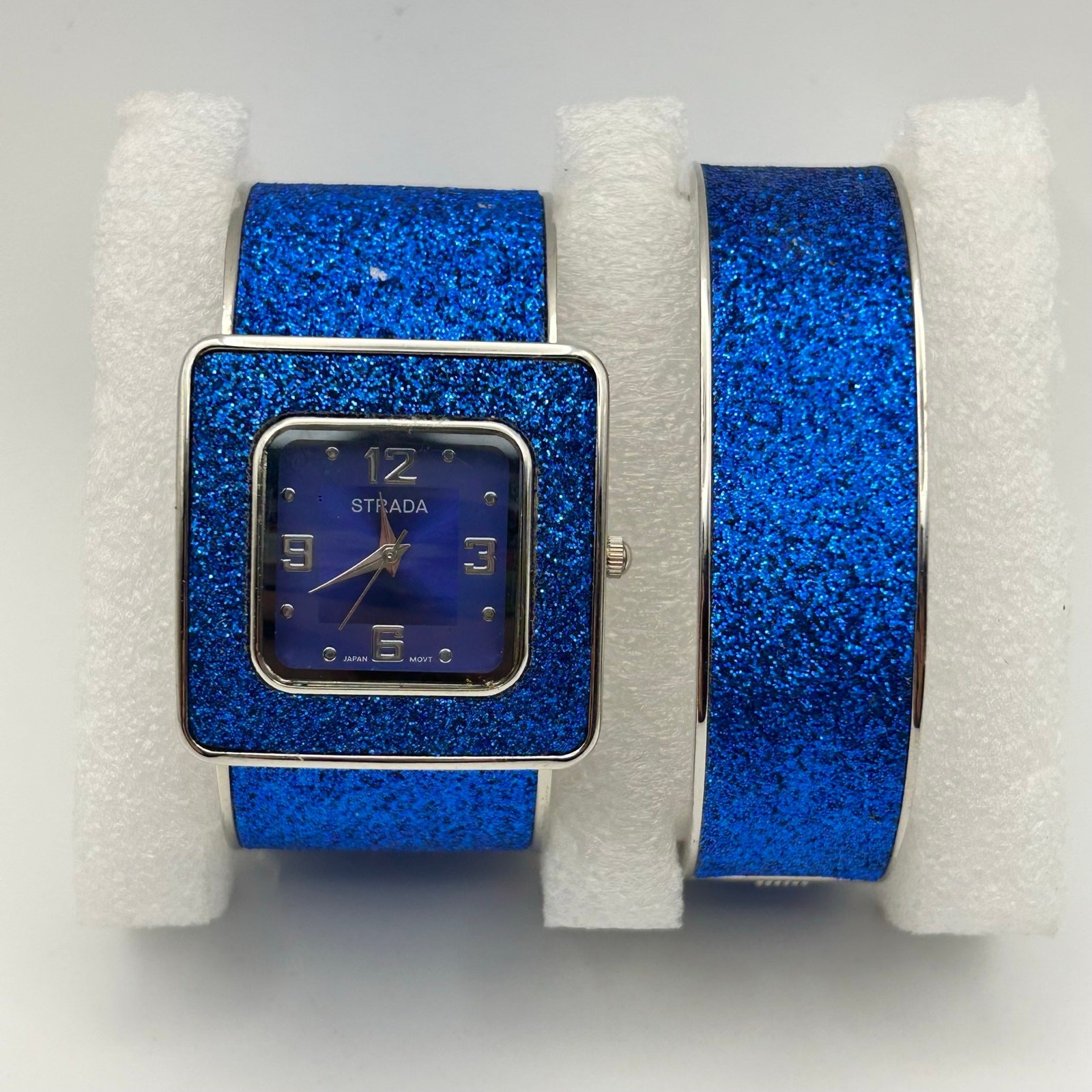 Strada Blue Glitter Stainless Steel Women’s Bangle Watch with Bracelet