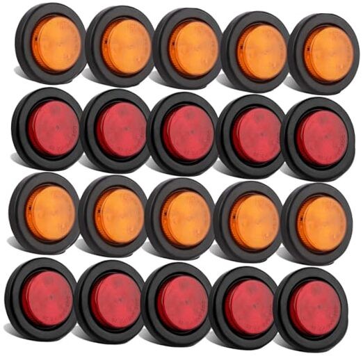 Partswcgg 2″ Inch Round Led Trailer Marker Lights 4 LED, 10 Red + 10 Amber 2″