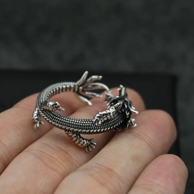 Elegant 925 Sterling Silver Charms Unique Fashion Dragon Ring One Size Fit All
