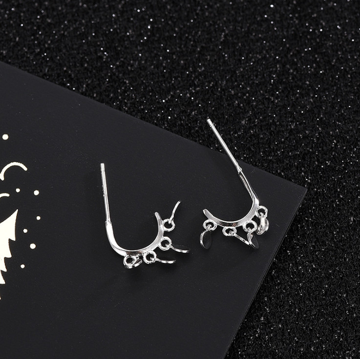 925 Sterling Silver Crescent Moon Round Wafer Tassel Stud Earrings Gift A35