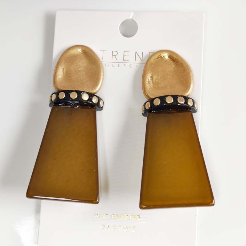 New PARFOIS Resin Statement Clip Earrings Retro Women Party Holiday Jewelry Gift