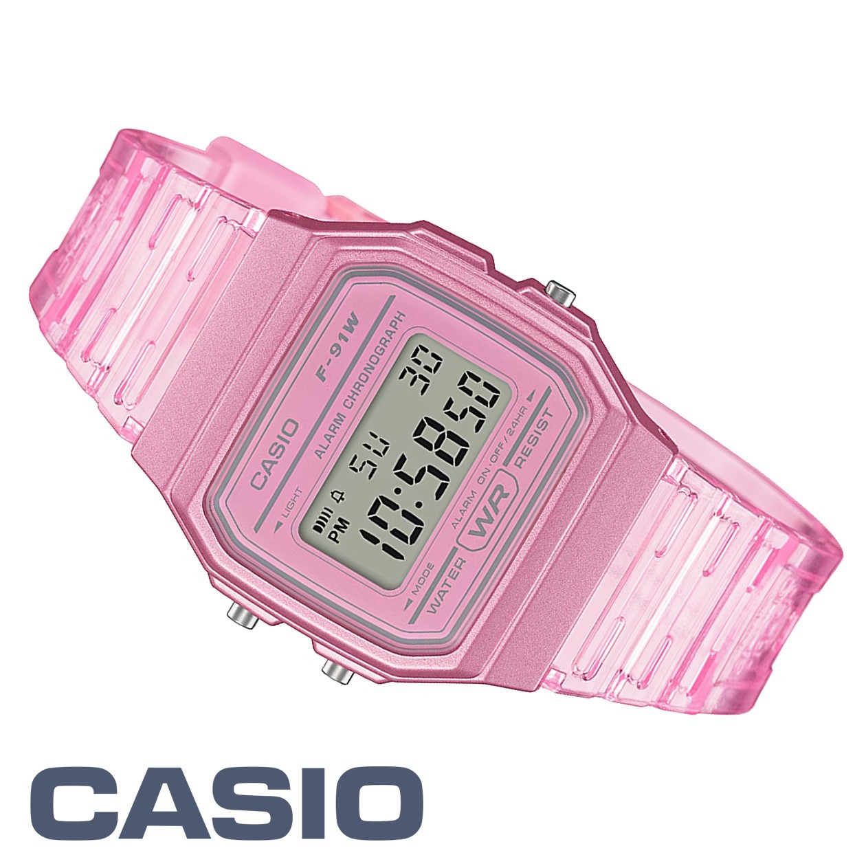 CASIO F-91WS-4JH Transparent Pink Band Classic Digital Watch