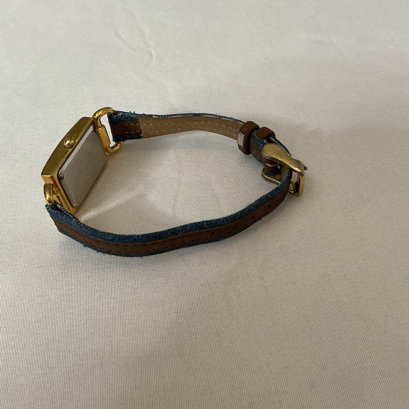 Joan Rivers Classics Watch V377 Denim W/Leather Strap Gold Plate Japanese Mvmt