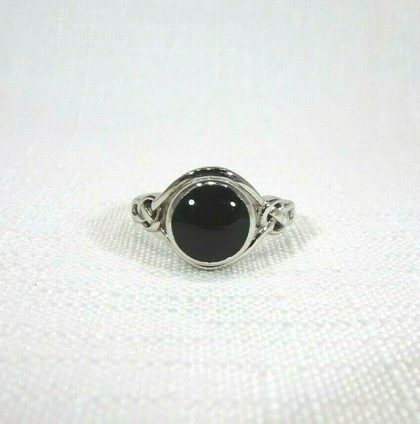Lab-Created Black Onyx Solid Sterling Silver Celtic Knot Ring-size US (7) AU (O)