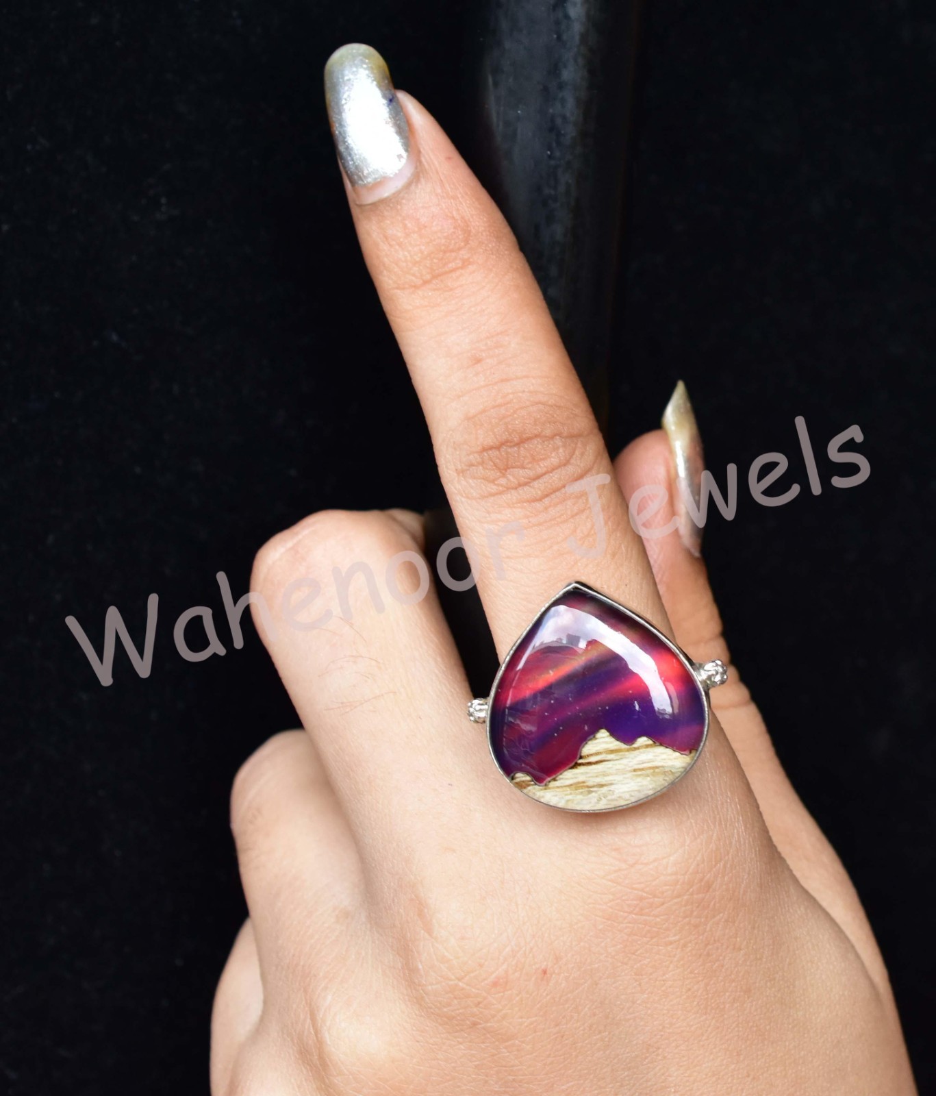 40.55 Ct Mountain Aurora Opal 925 Sterling Silver Ring Size 7.5 US Women Ring