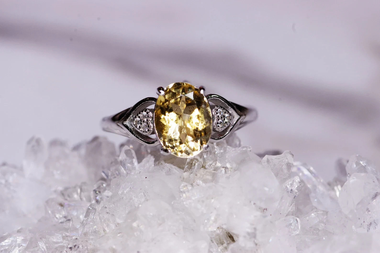 3.30 Ct Oval Cut Yellow Sapphire Diamond Engagement Ring 14K Solid White Gold 6