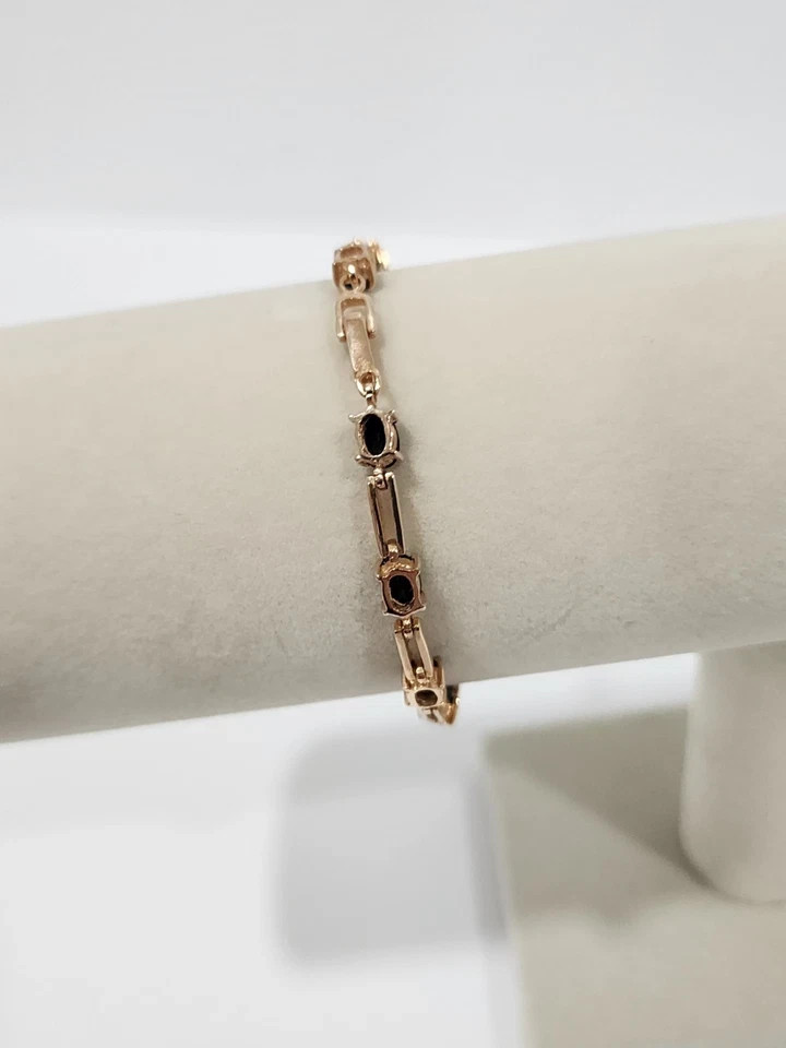 4.1Ct Oval Lab-Created Black Onyx Women’s Tennis Bracelet 14K Yellow Gold Plated