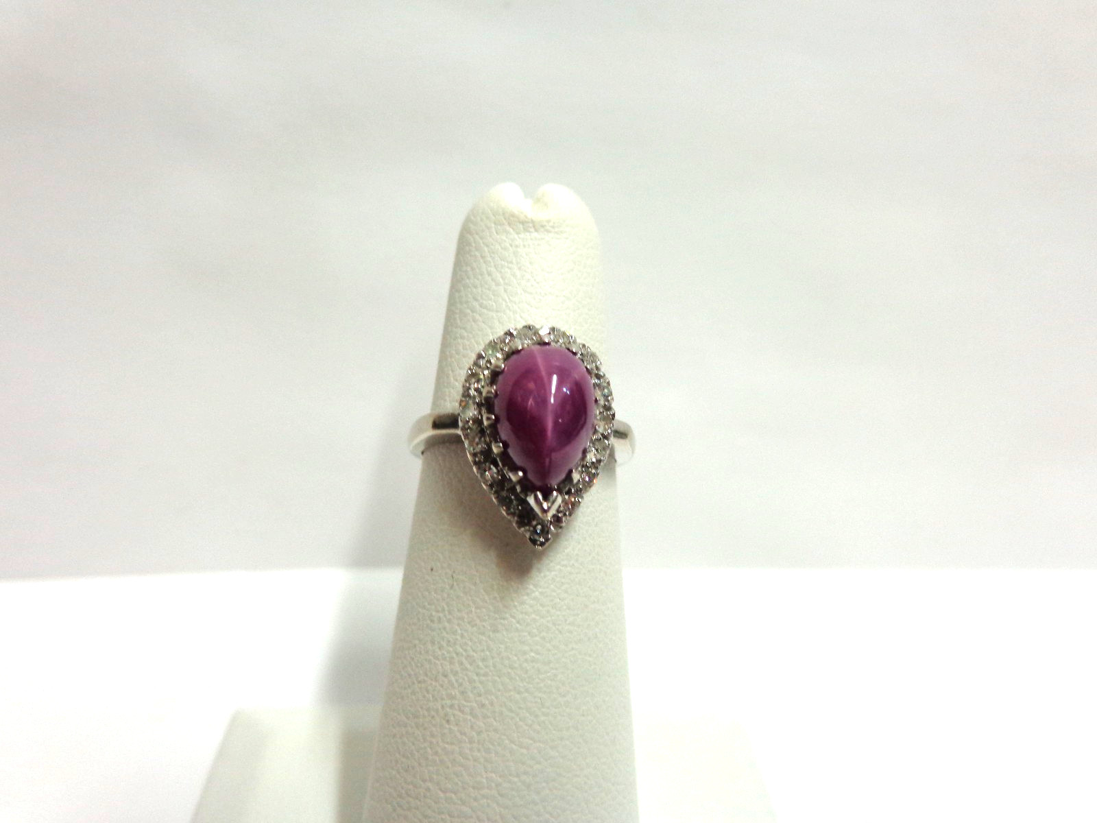 14kt white gold pink star sapphire ring sz 4.50 wgt 3.8 grams tcw1.16 by erev