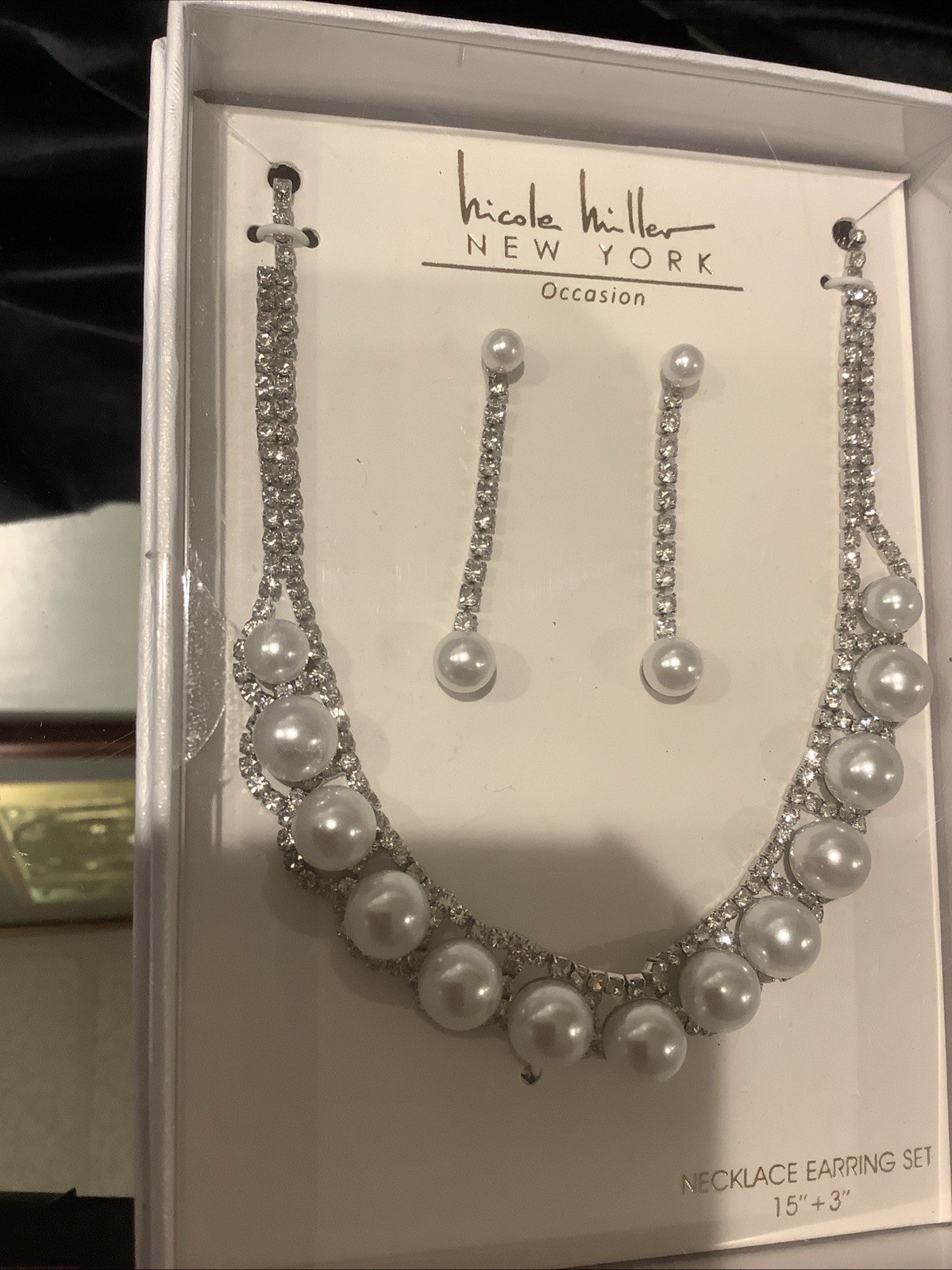 NEW Nicole Miller NY Special Occasion Wedding Necklace Earring Set 15″& 3″