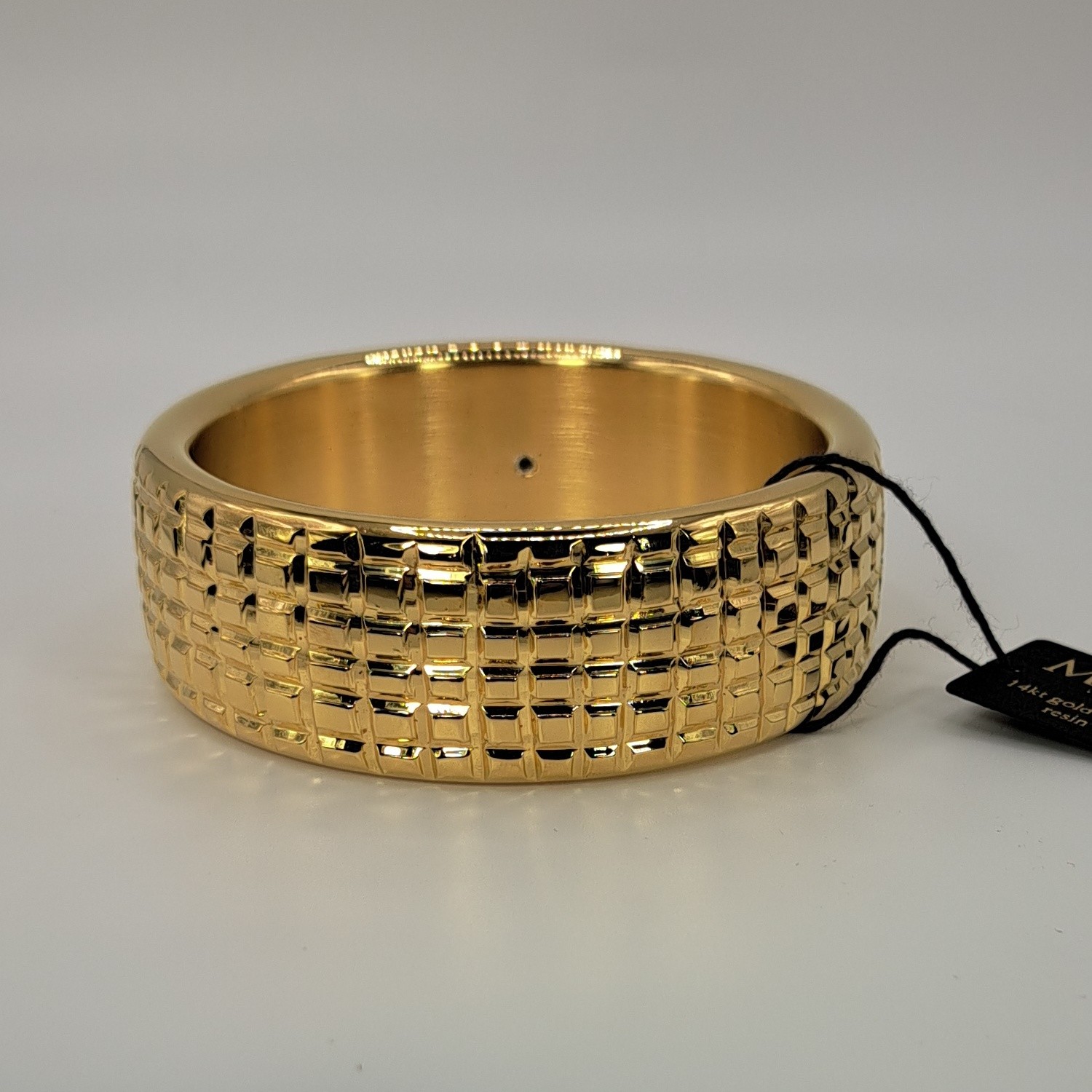 MILOR 14K Yellow Gold Resin Core Bold Textured Bangle Bracelet Large 7.75″ NEW