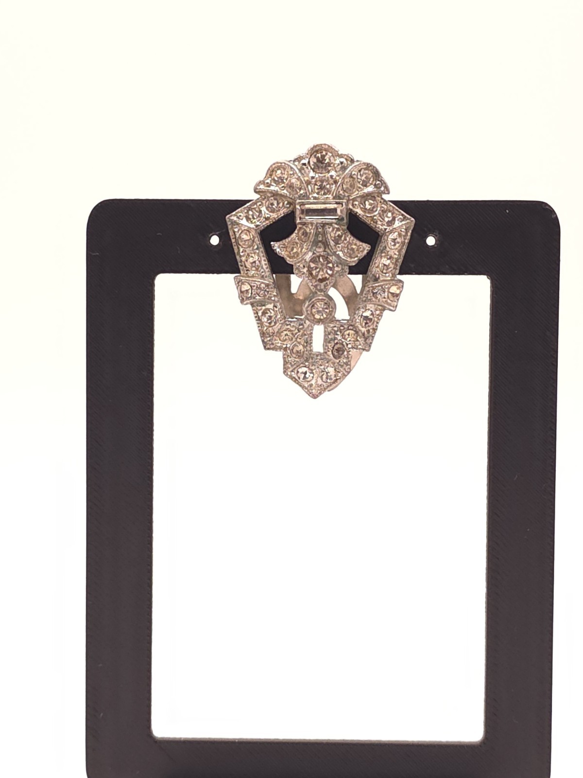 Vintage Art Deco Silver Tone Shield Dress Clip, Clear Round Simulated Rhinestone