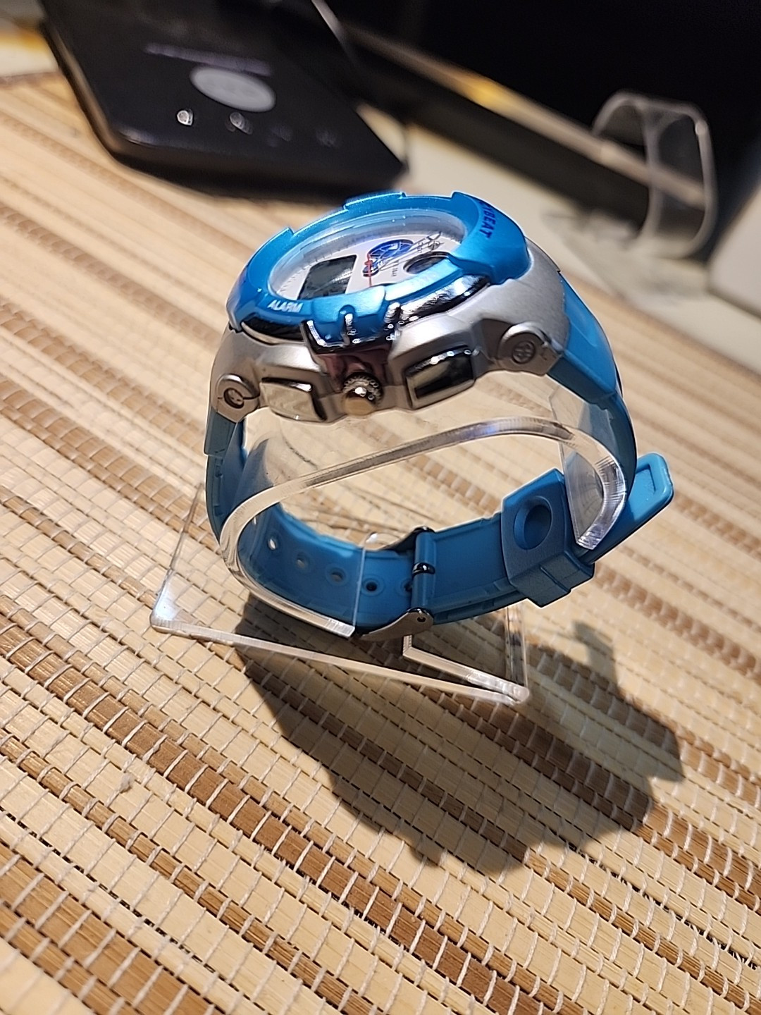 Vintage Cybeat 3 Bar Silver/blue Tone Digital Watch Jaxis Light 3 Dials