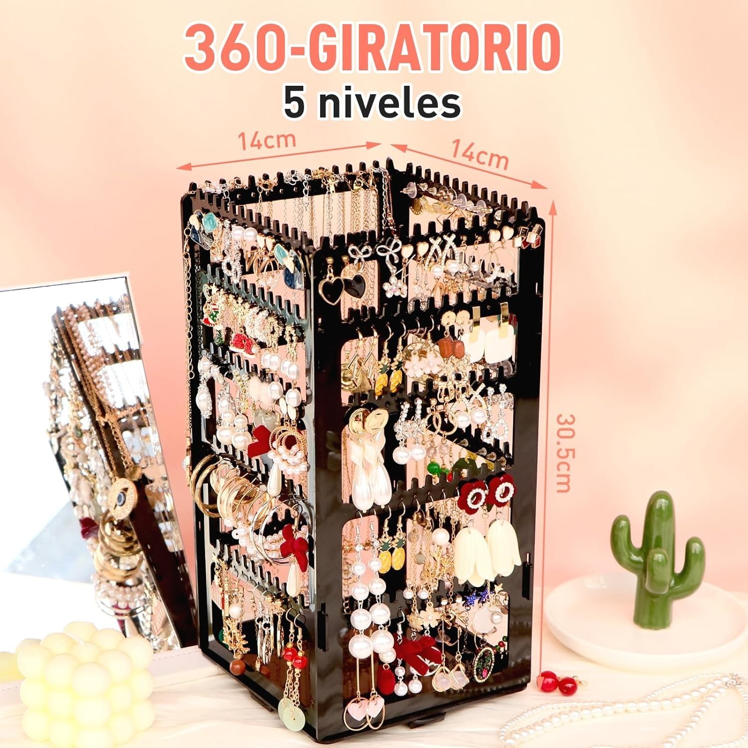 360 Rotating Earring Holder Organizer Stand 5 Tier Acrylic Jewelry Display Rack