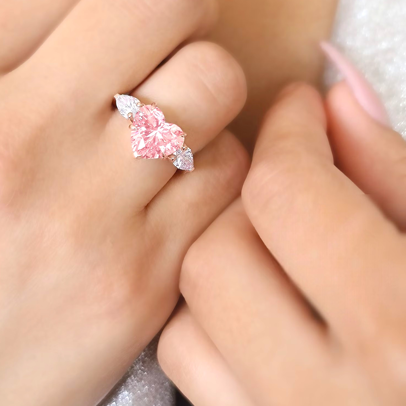 3.60 Carat Heart Cut Fancy Vivid Pink IGI Lab Created Diamond Ring 18k Rose Gold
