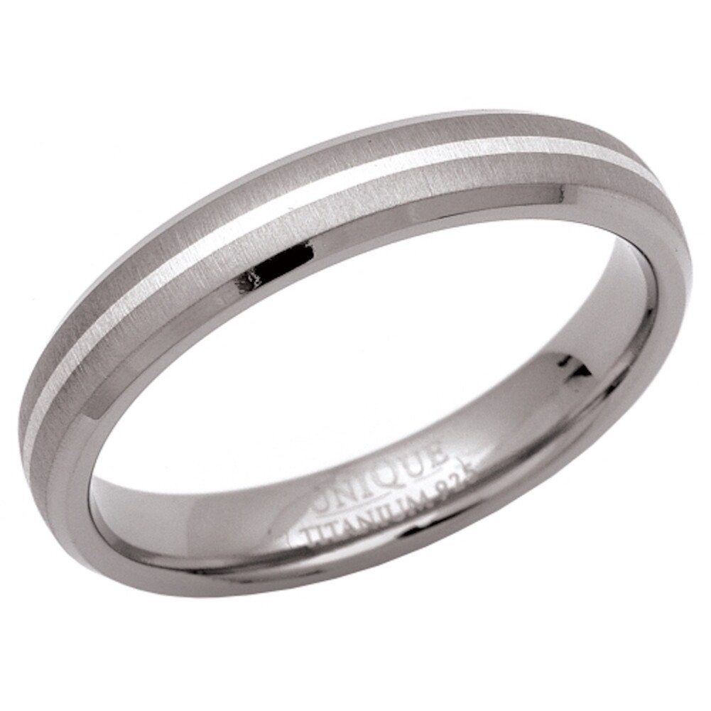 NEW 4mm Titanium & Silver Inlaid Court Band Ring Size Y Jewellery