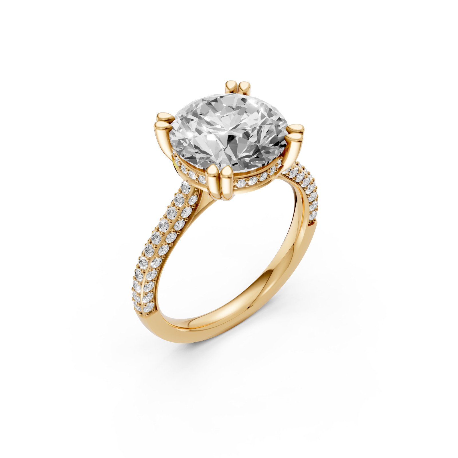 Round Lab Grown Diamond Hidden Halo Prong Basket Setting Engagement Ring