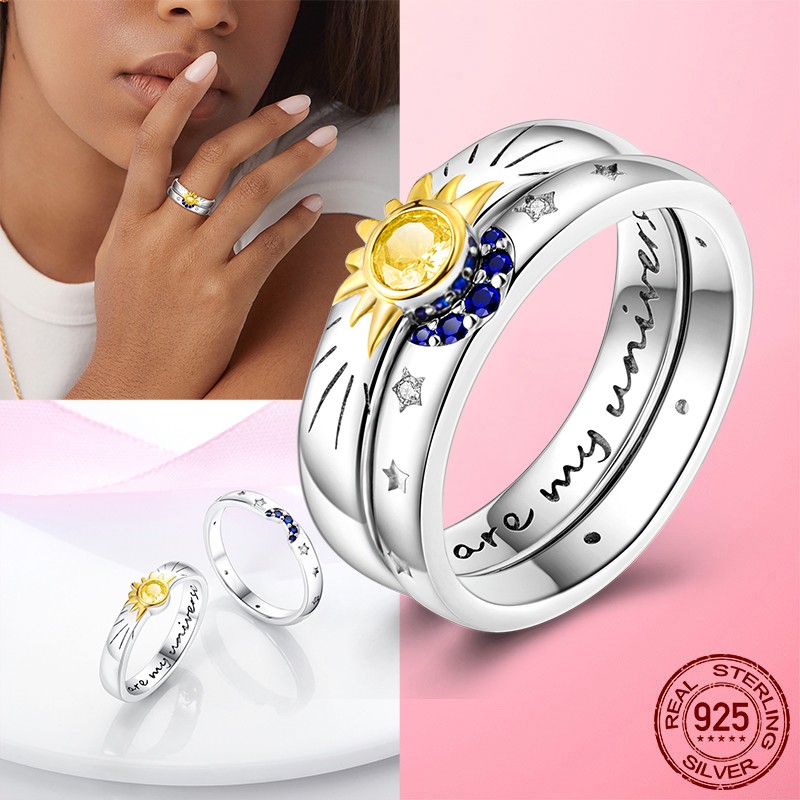 LAZA Original 925 Sterling Silver Ring Moon Sun Stars AAA CZ for Women Jewelry