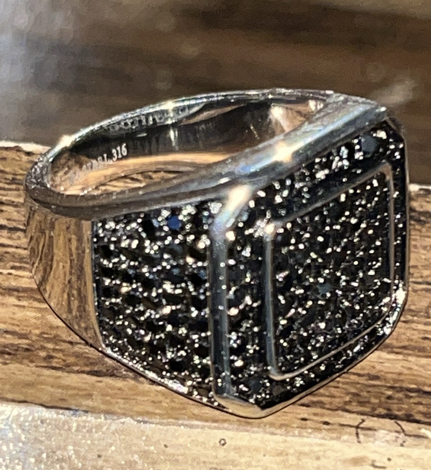 Presidential Stainless Steel 316 Pave Square Shape Black CZ Ring Men’s Size 11
