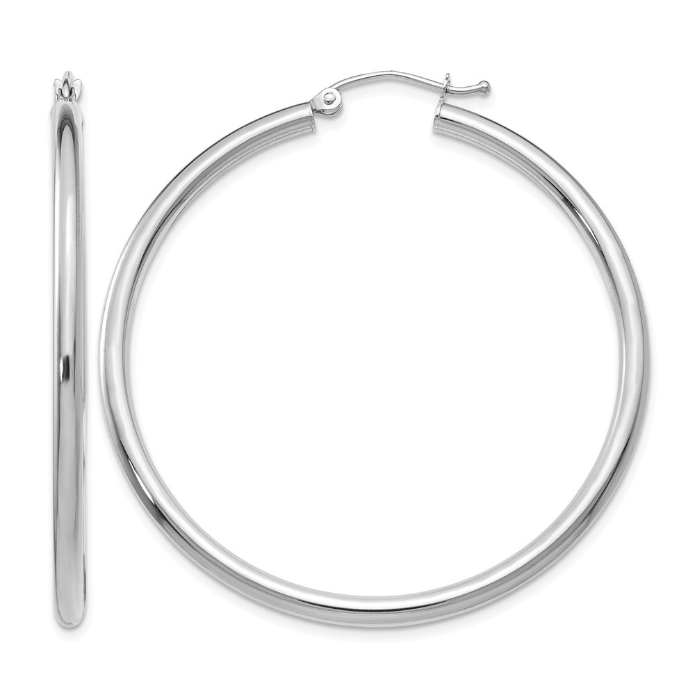 10K White Gold 2.5MM Thick Medium Classic Hoop Earrings 1.8 Inches
