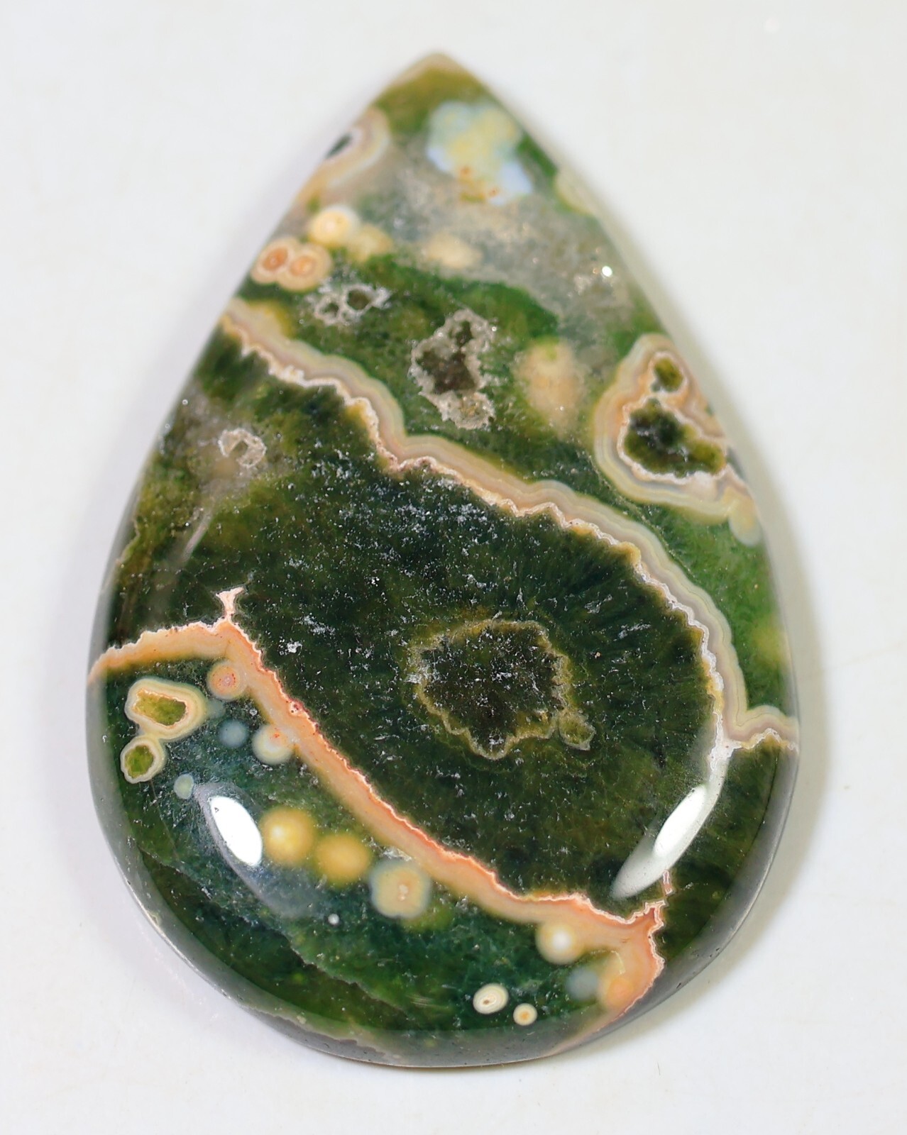 58 CT 6X27X43 mm NATURAL ORBICULAR OCEAN JASPER PEAR CABOCHON GEMSTONE CQ-313