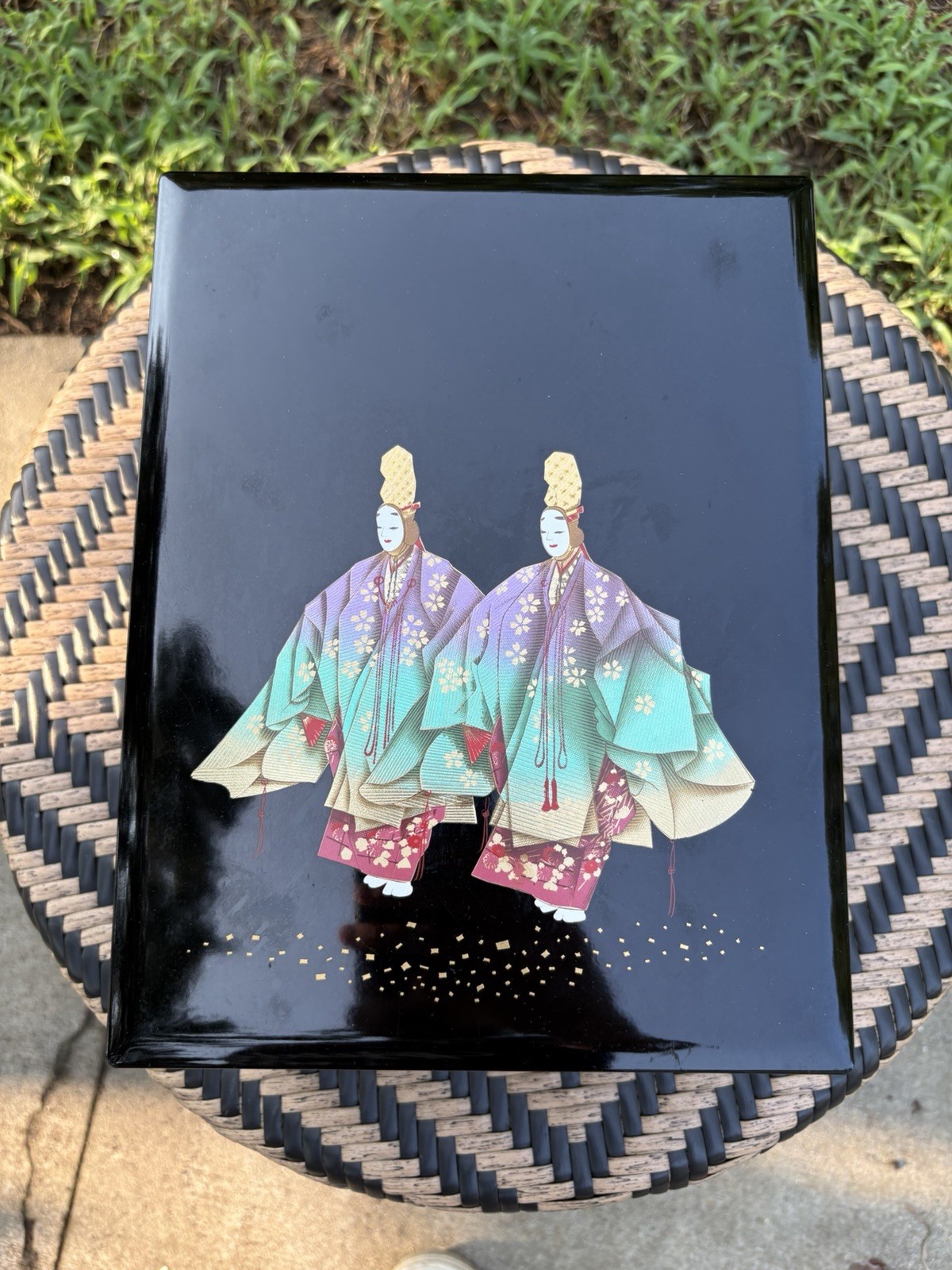 Black Glossy Lacquered Wood Asian Japanese Jewelry Box
