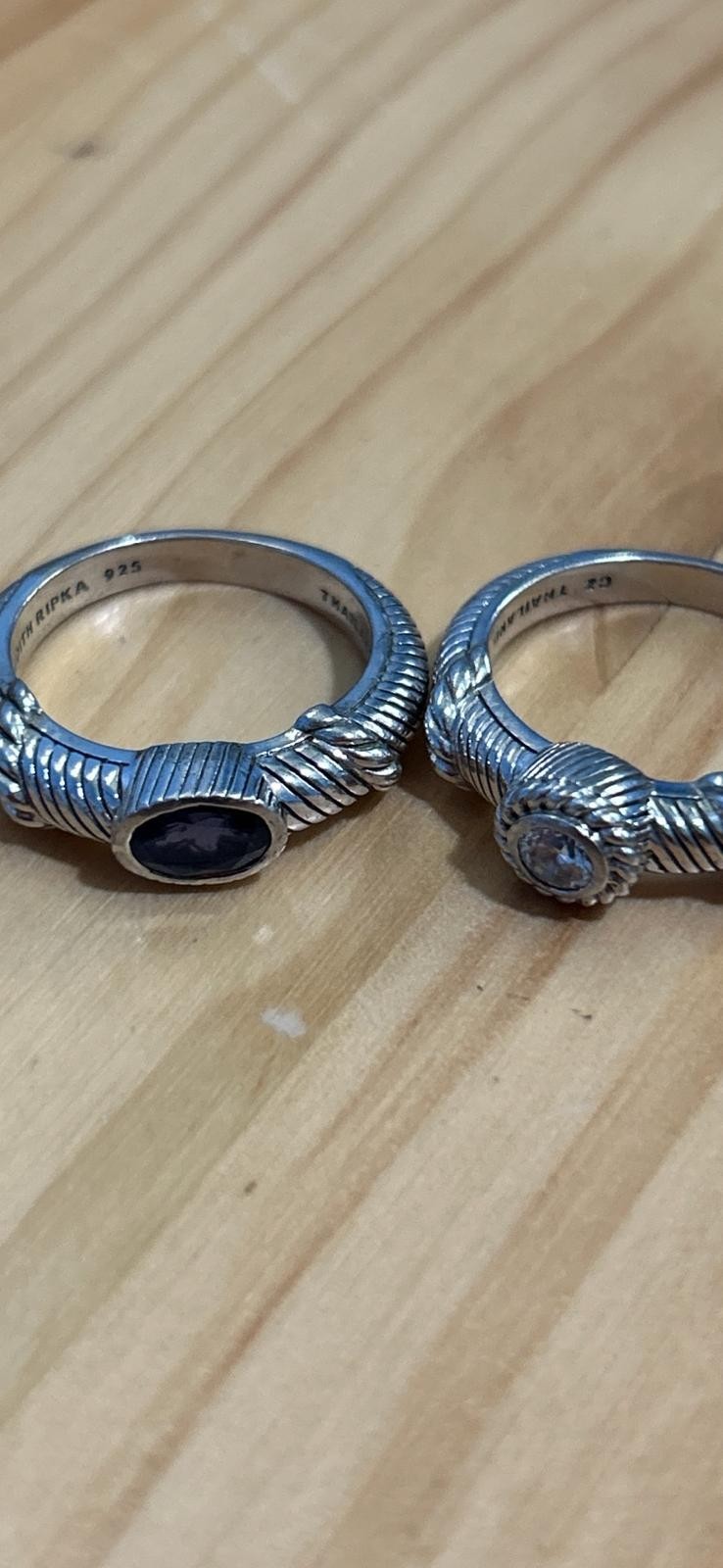 udith Ripka 925 Silver Stackable Rings Lot 2 Clear & Dark Purple Stone Size 8
