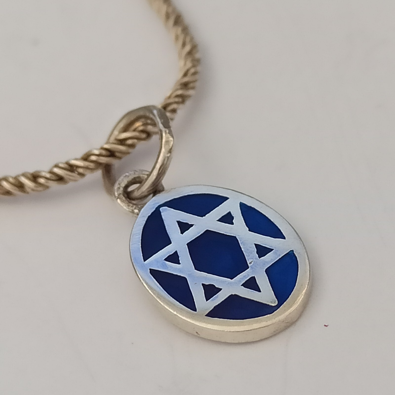 Star of David Necklace Silver Dark Blue Enamel Thick Chain Retro Classic Gift