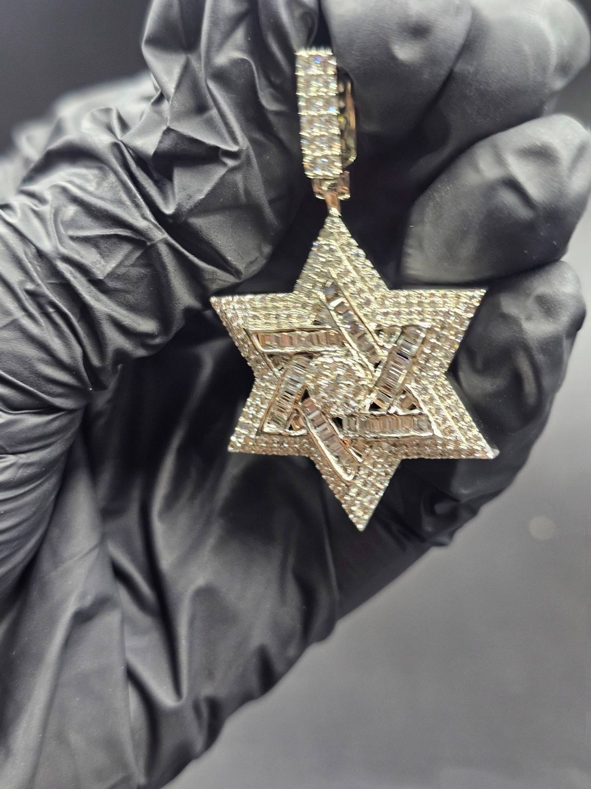 2.30Ct Round Cut Real Moissanite Star Of David Pendant 14K White Gold Plated