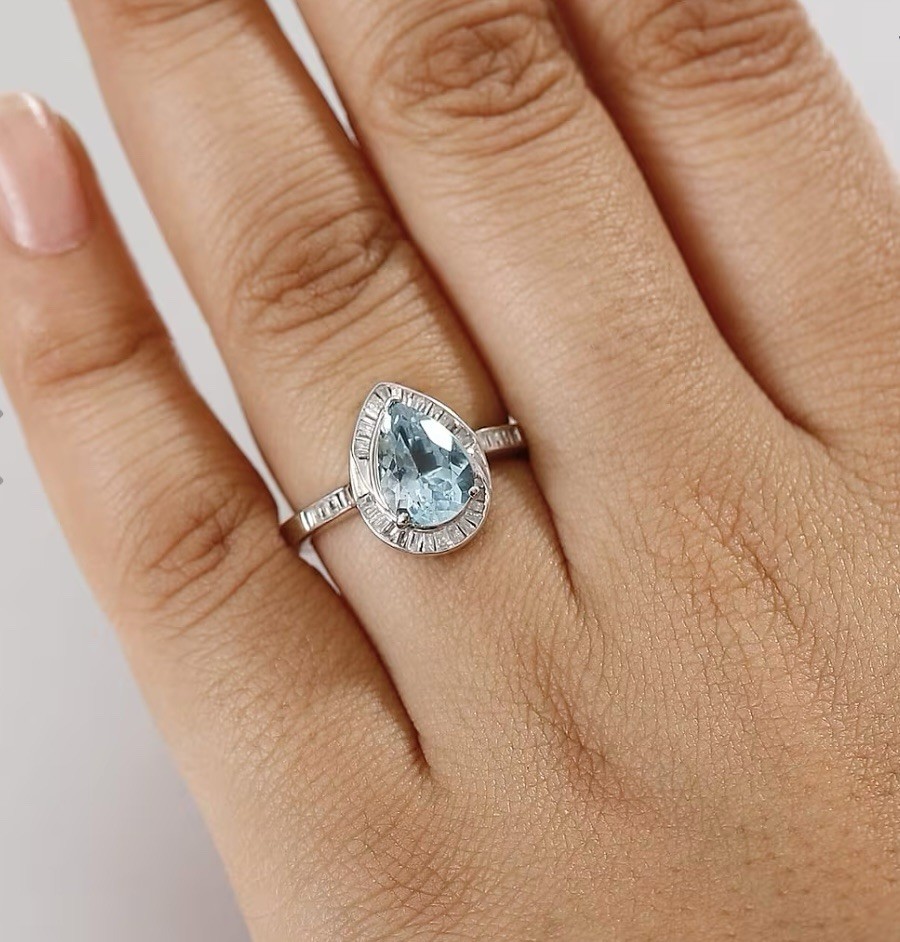 Aquamarine and Diamond 1.90 ctw Ring in Rhodium Over Sterling Silver