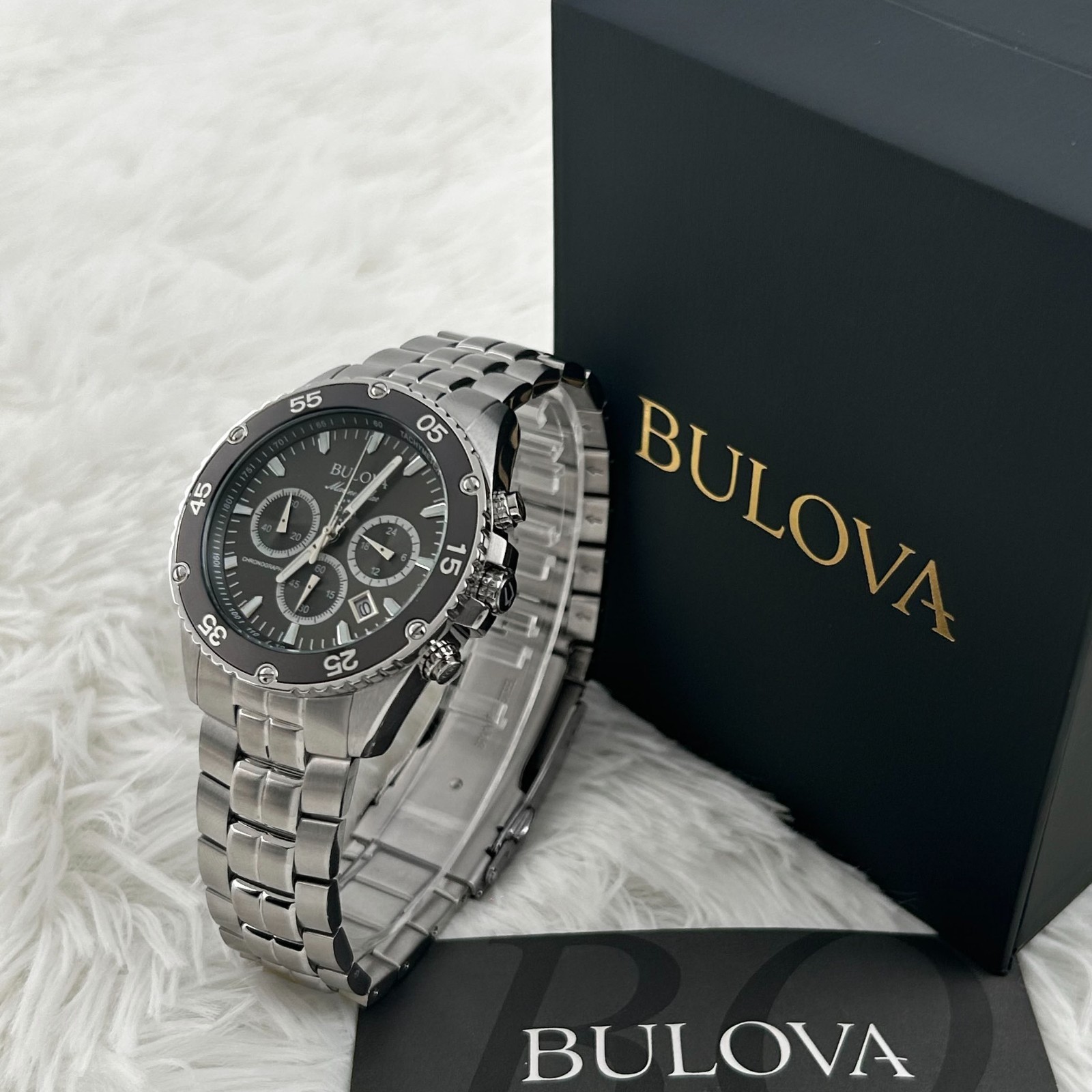 Bulova 98B401 Classic Marine Star Black Grey Dial Chronograph Men’s Quartz Watch