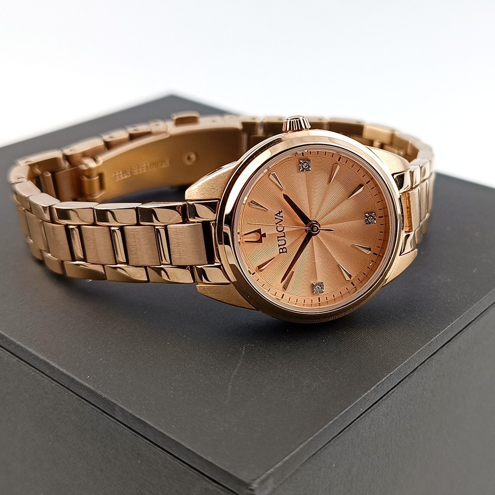 Women’s Bulova Sutton 97P151 Rose Gold Dial Bracelet Stainless Quartz Watch