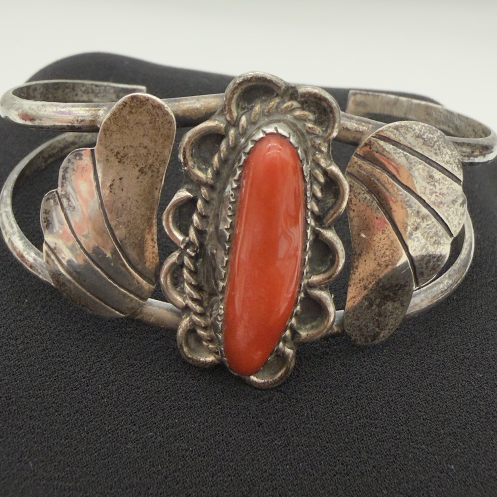 Vintage Navajo Native American Coral Sterling Cuff Bracelet Children Small Size