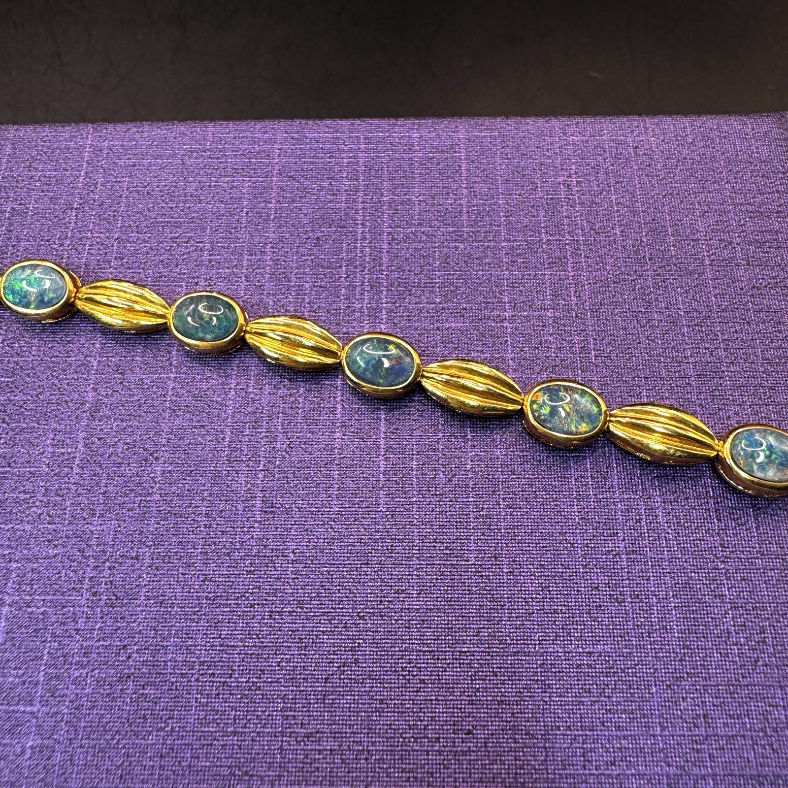 Australian Triplet Opal Bracelet Oval Rainbow GP 925 Sterling Silver 21.5cm