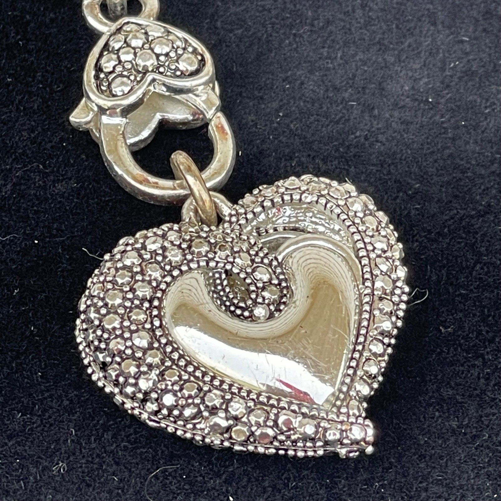 Brighton Heart Charm Wheat Chain Bracelet Silver Tone Ornate Braided 7.5 Inch