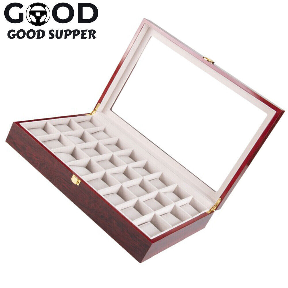 24 Slot Wood Box Watch Holder Storage Display Case Jewelry Large Storage Space