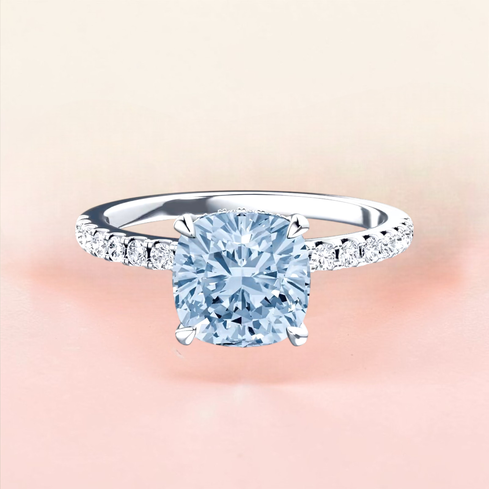 Cushion Cut 2.75 Ct Fancy Intense Blue IGI Lab Grown Diamond Ring 950 Platinum