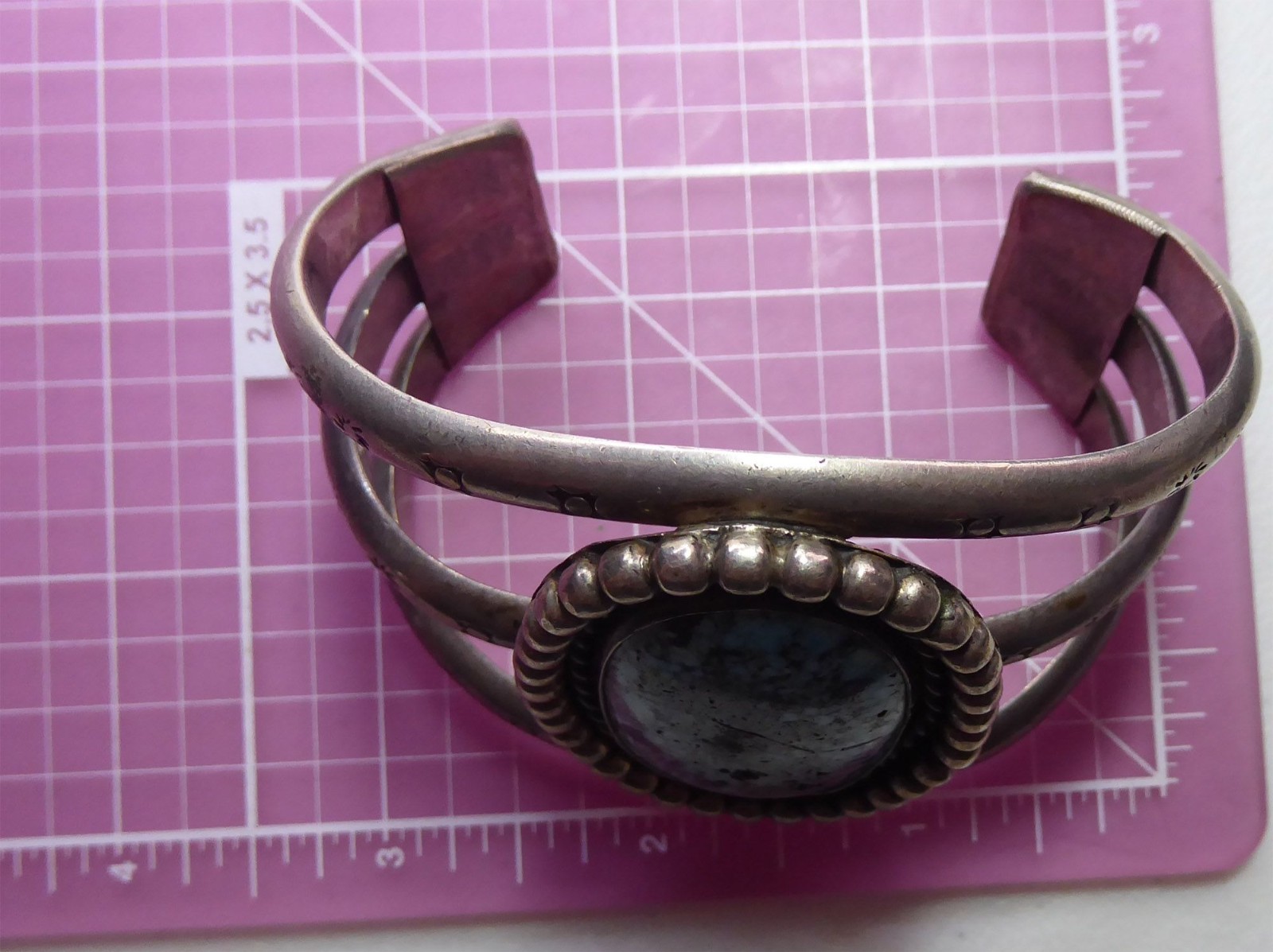 Vintage Navajo Sterling & Large Turquoise Cuff – Heavy 114g – Old Pawn Patina