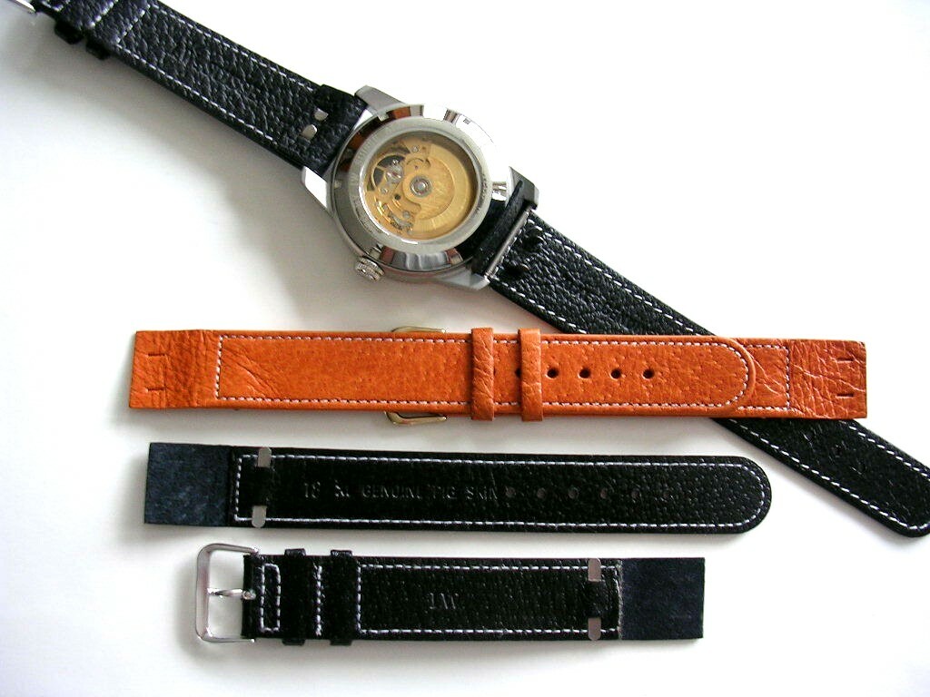 18mm XL Black Open End Genuine Pigskin watch band for Wire Lug watches IW SUISSE