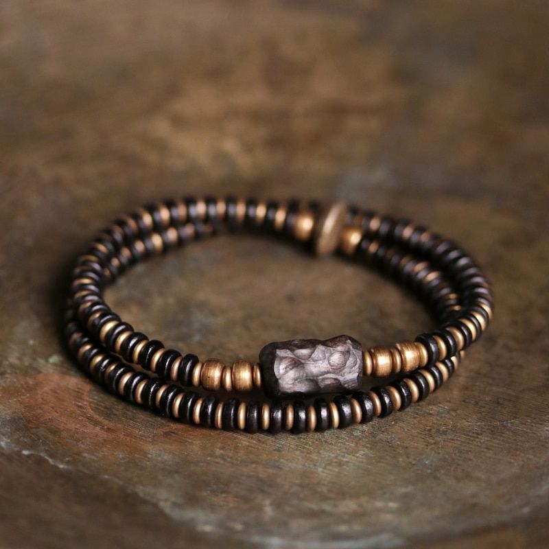 15-22cm Multi Layer Ebony Spacer Bracelet Black Wood Hand Carved Fashion Jewelry