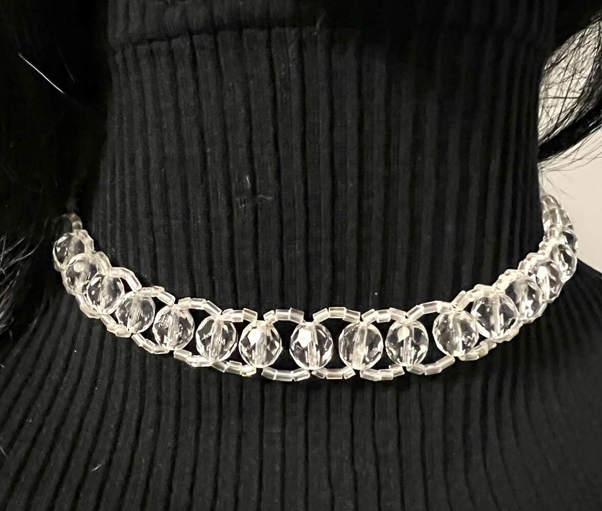 Elo7 Clear Crochet Crystal Choker Necklace 13”
