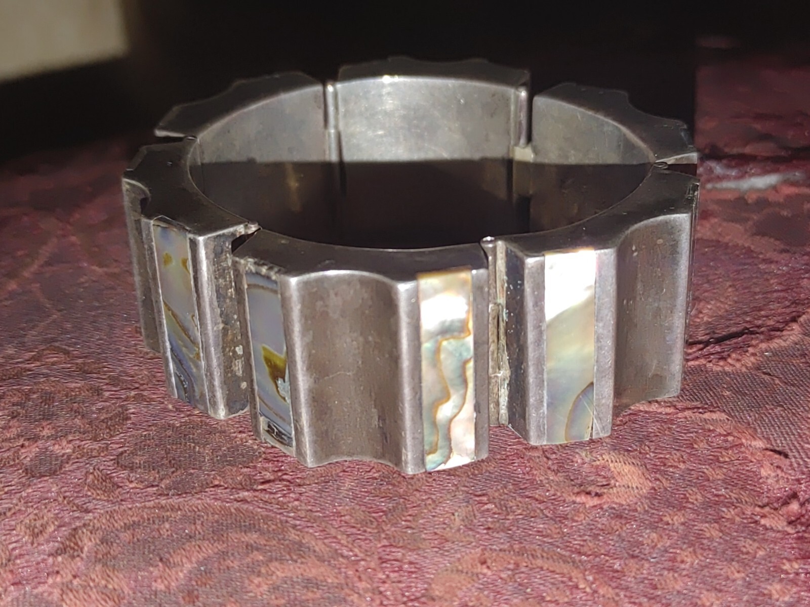 Antonio Reina AAR Mexico Taxco Sterling Silver Abalone Modernist Bangle Bracelet