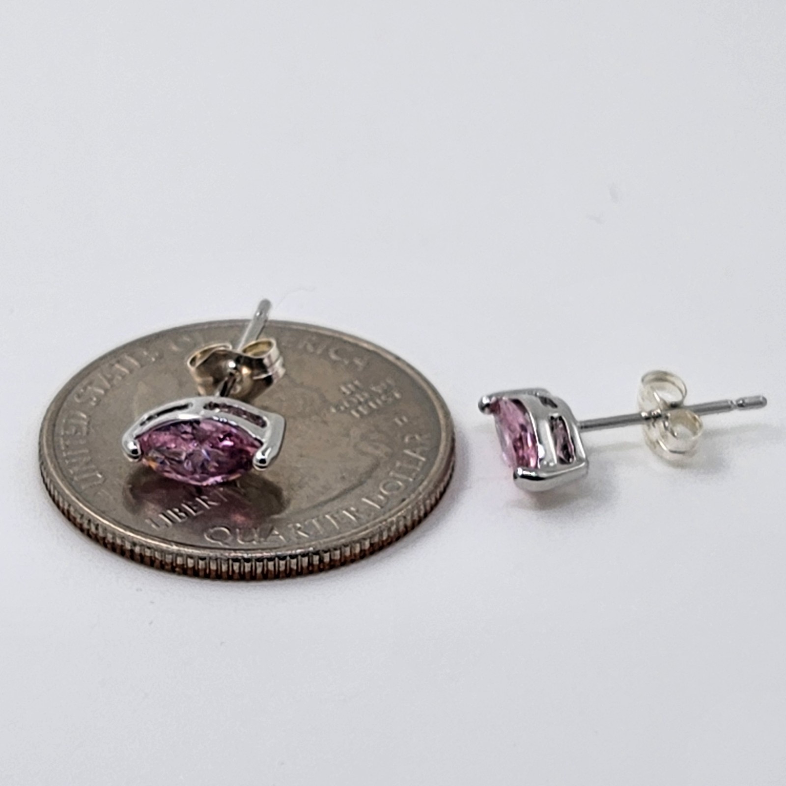 925 Sterling Silver 1CT Pink Tourmaline Marquise Earrings Gemstone