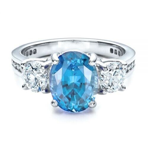 2.30 Ct Simulated Aquamarine Triology Ring Silver Plated Birthday Gifts Ring