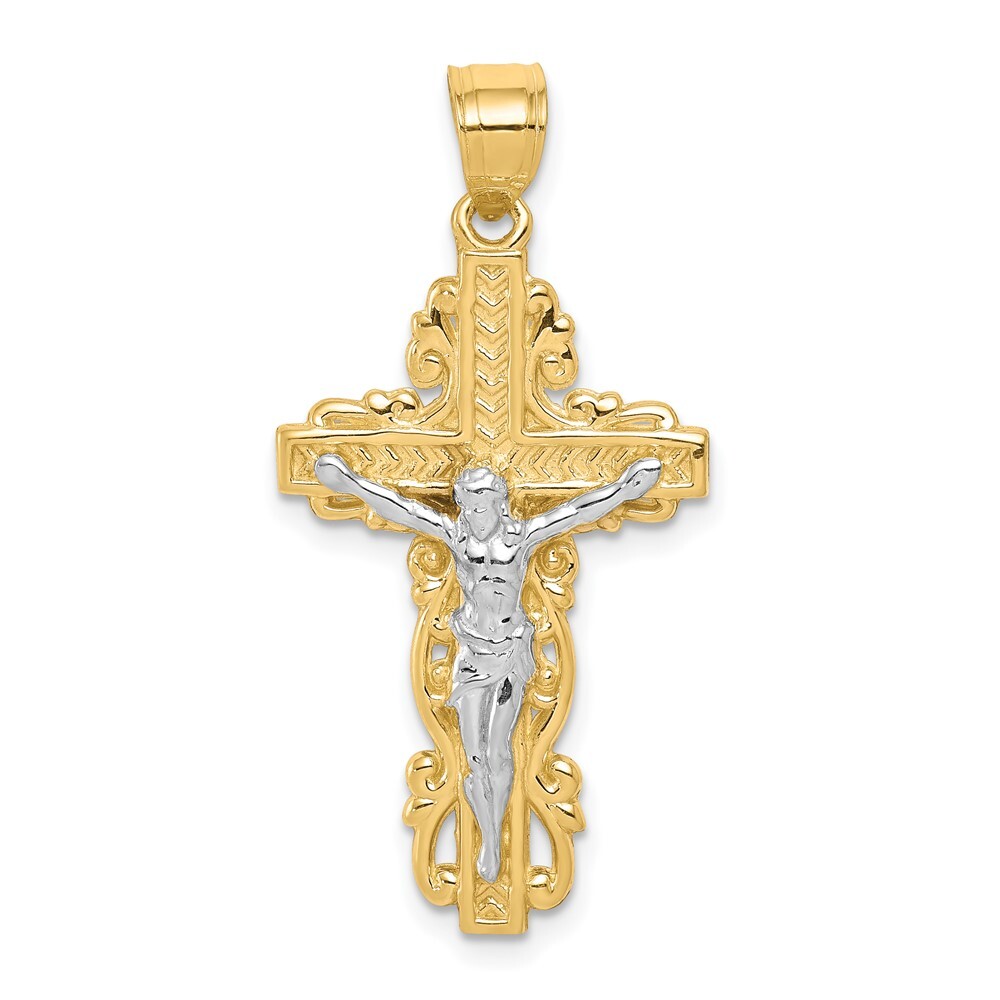 10k Two-tone Gold Crucifix Pendant for Women 1.51 gram, L-1.38 In, W-0.63 In