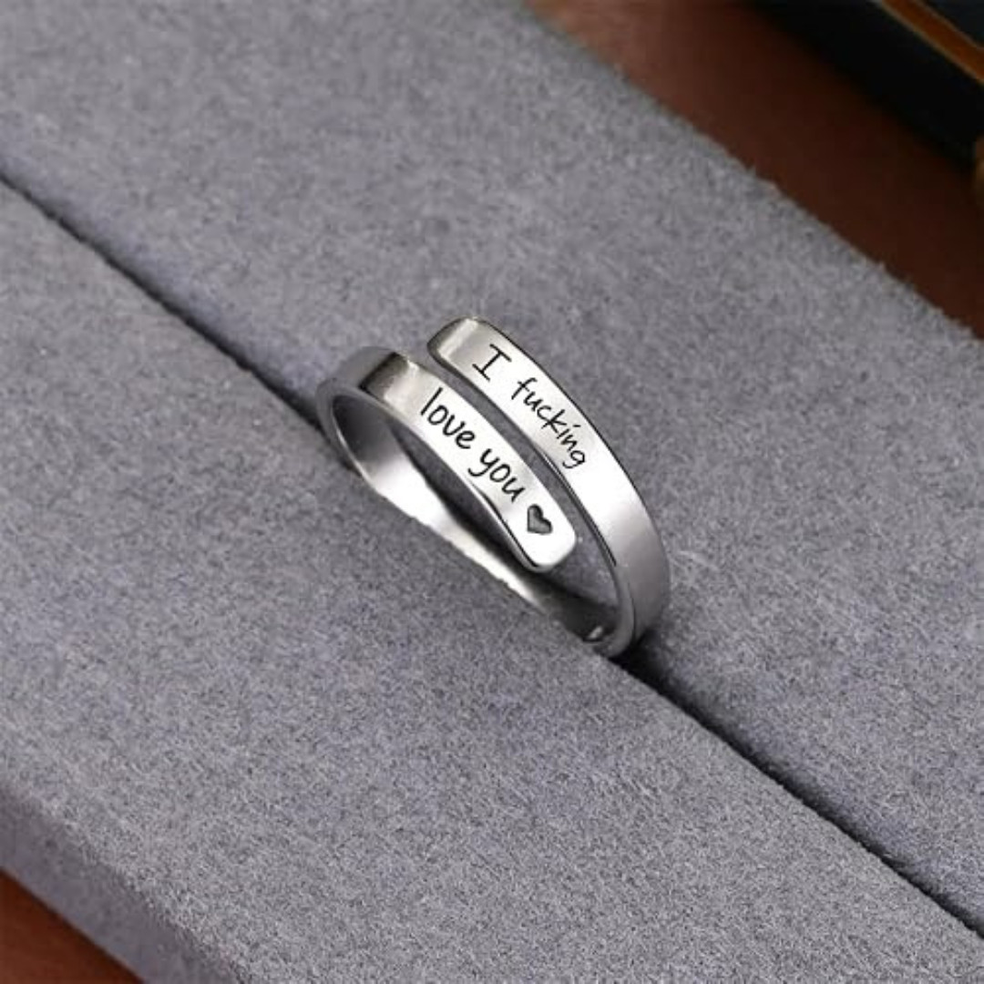 I F♡Cking Love You Ring for Women, Hope Rings Adjustable Stainless Steel Silver