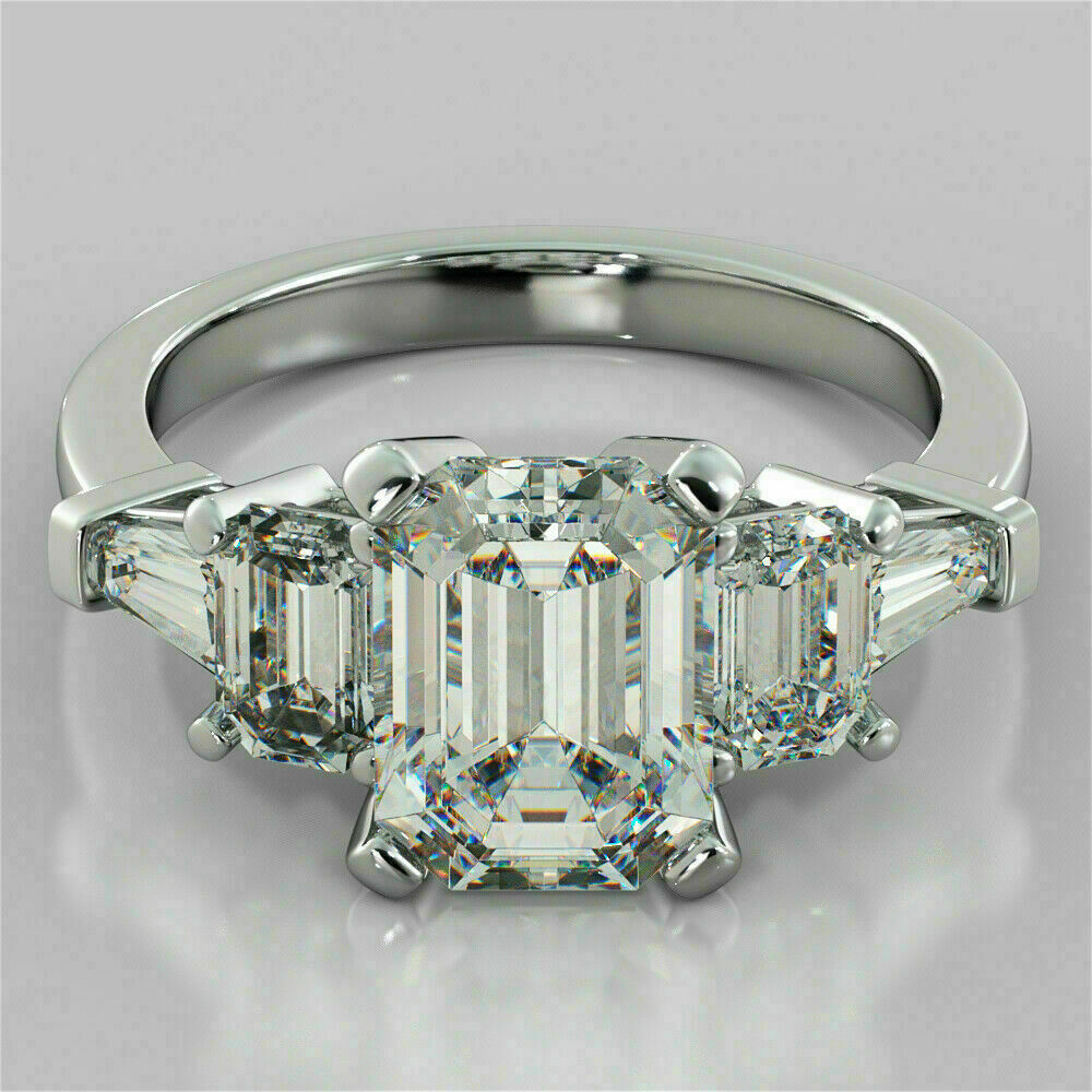 2.30Ct Lab Created Emerald Diamond Engagement Ring 14K White Gold Finish