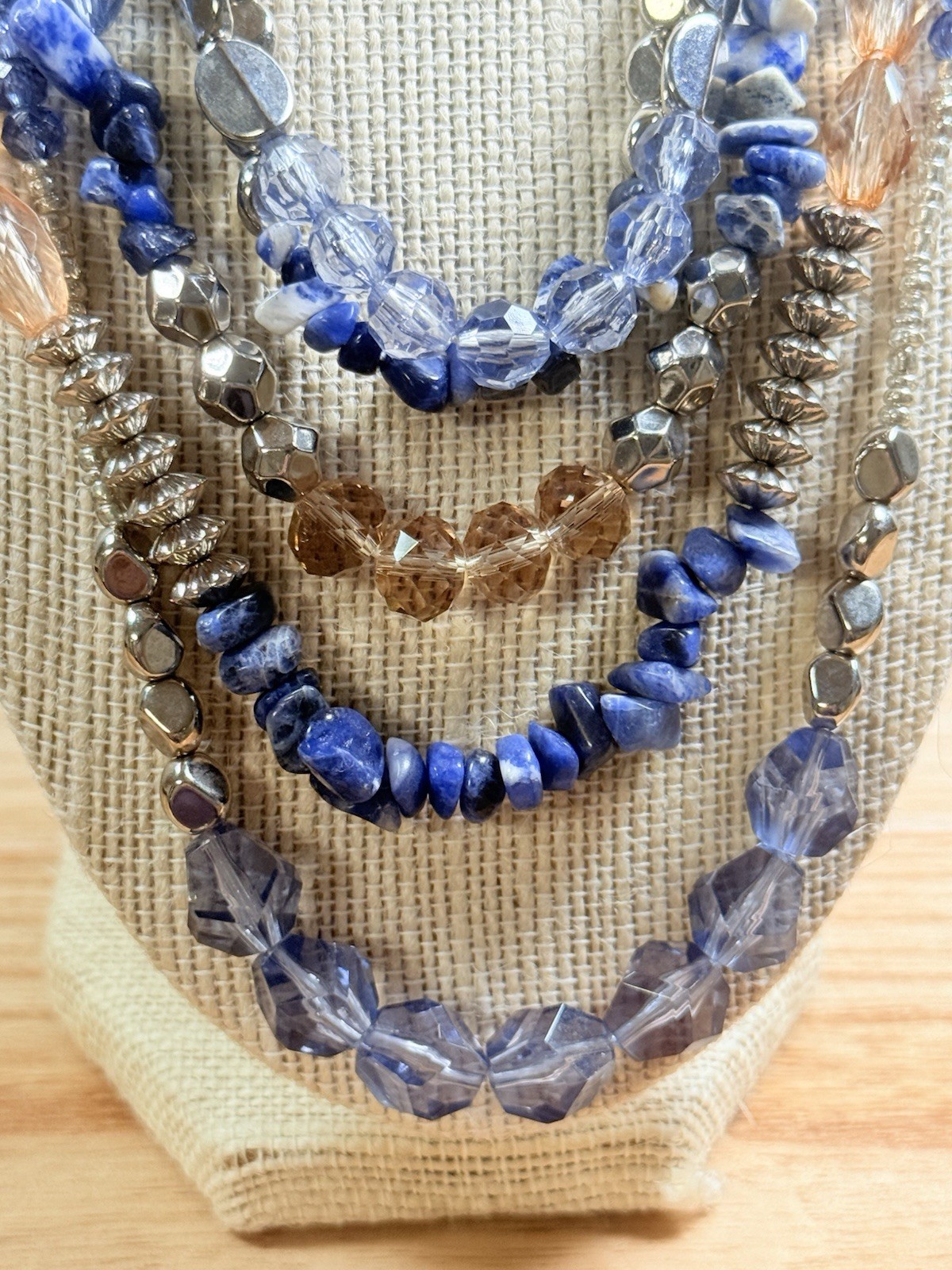 Premier Designs Multi Strand Beaded Statement Necklace Lapis Blue Silver