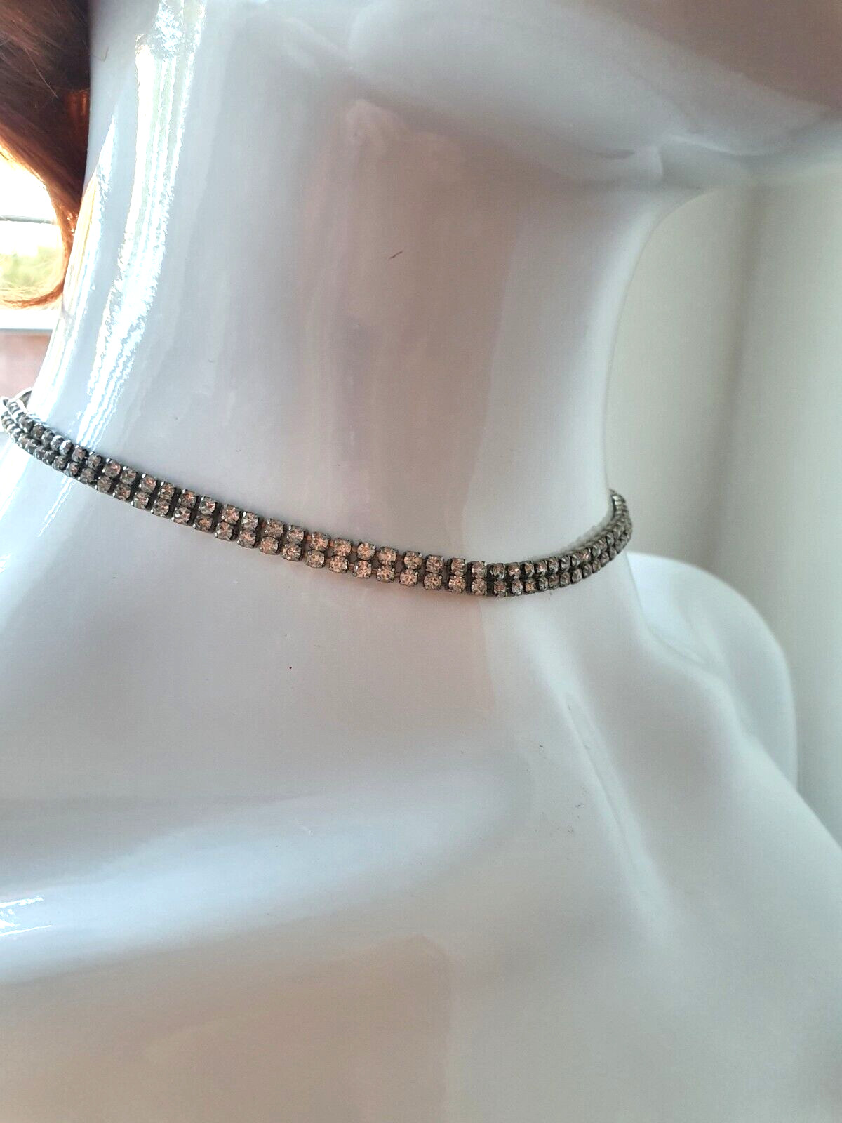 Child’s Minimalist Clear Rhinestone Silver Tone Small Neck Choker Necklace 36 cm