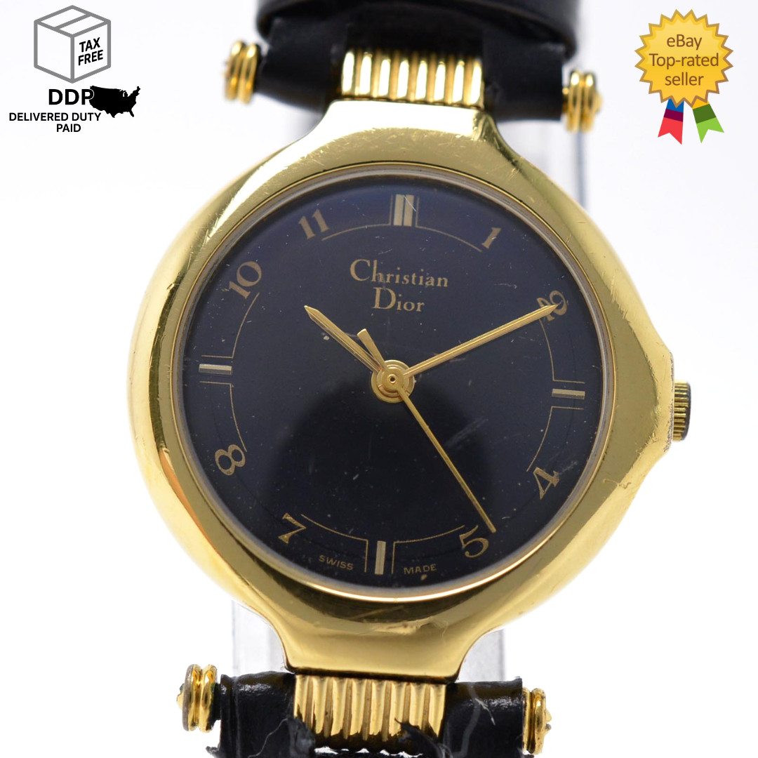 [Near MINT] Christian Dior 3007 swiss Black Dial Gold Quartz Women’s Watch JAPAN